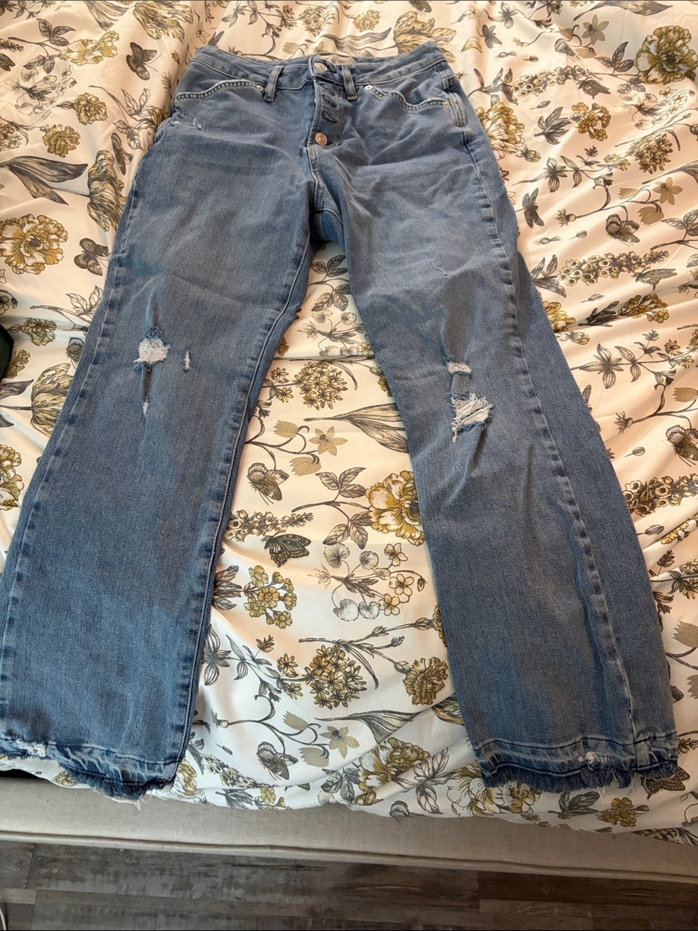 We the free Distressed Straight-Leg Blue Jeans